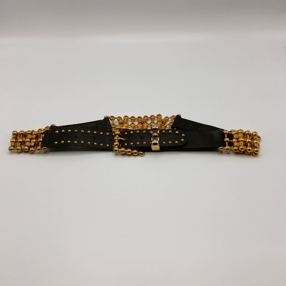 Gold studded black leather belt main image 6